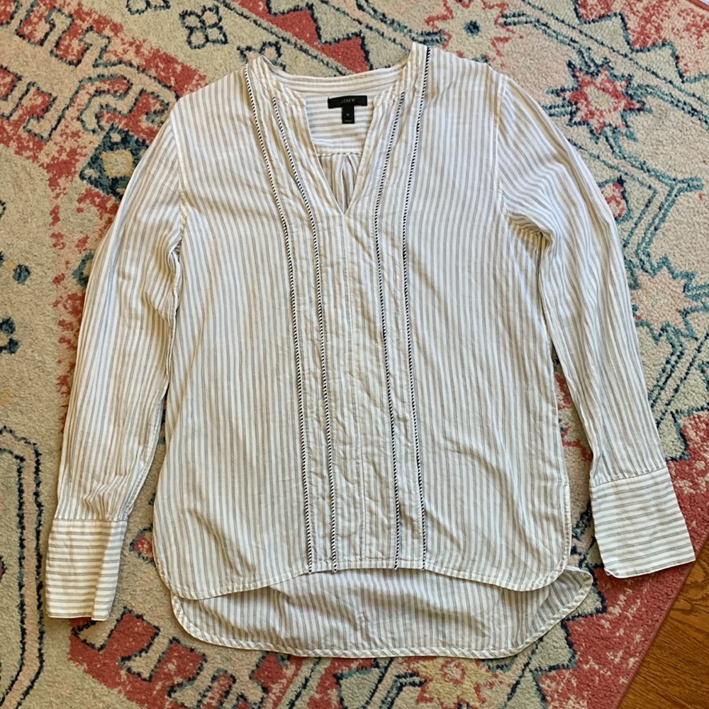 J. Crew White and Light Blue Striped Long Sleeve Tunic